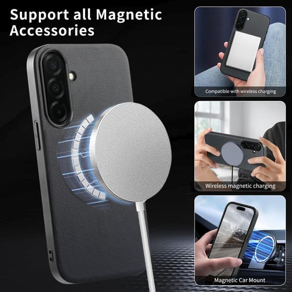 Mobilskal för Samsung Galaxy S26 Plus Magnetiskt Konstläder + PC + TPU - Grå
