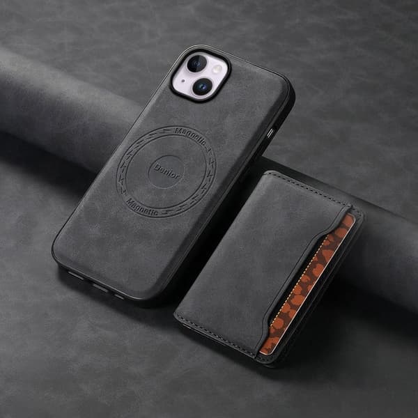 DENIOR D13 Mobilskal till iPhone 14 Plus i läder och TPU - Svart