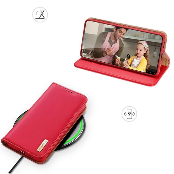 Dux Ducis Galaxy S23 Plus Pungetui Ægte Læder RFID Hivo - Röd