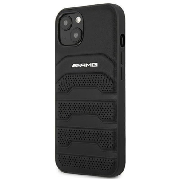 AMG iPhone 14 Plus -kuori, nahkaiset kohokuvioidut linjat - musta