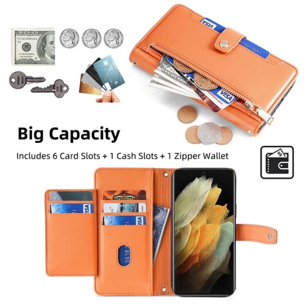 Galaxy S21 Ultra 5G Plånboksfodral med Axelrem Orange