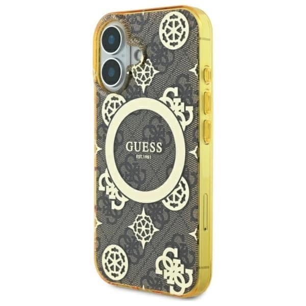 Guess Mobilskal till iPhone 16 MagSafe IML Peony On 4G Background Brun
