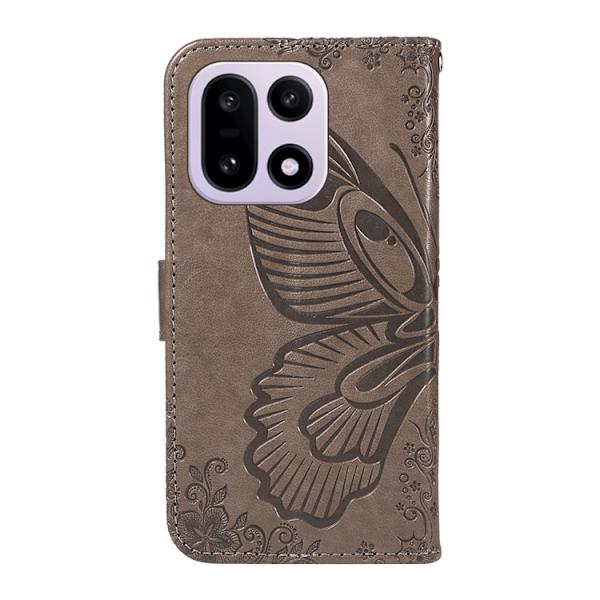 OnePlus 15 Plånboksfodral Butterfly Pattern Konstläder Grå
