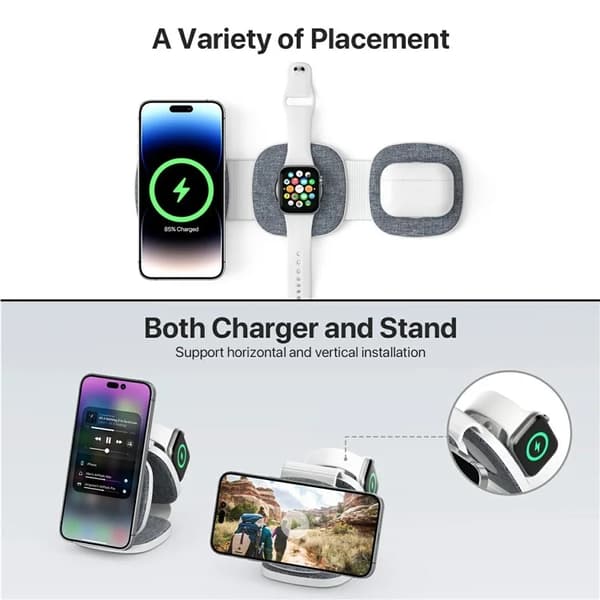 3in1 MagSafe Trådlös Laddare iPhone Apple Watch Airpods - Grå Grå