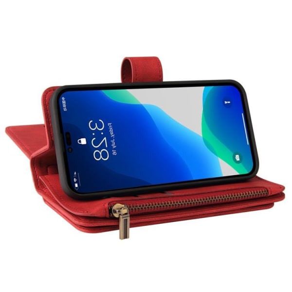iPhone 14 Pro Max Plånboksfodral KT Zipper - Röd