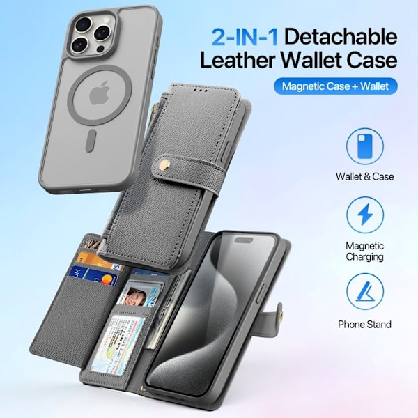 DUX DUCIS Lawa Series Plånboksfodral iPhone 15 Pro - Äkta läder - Grå