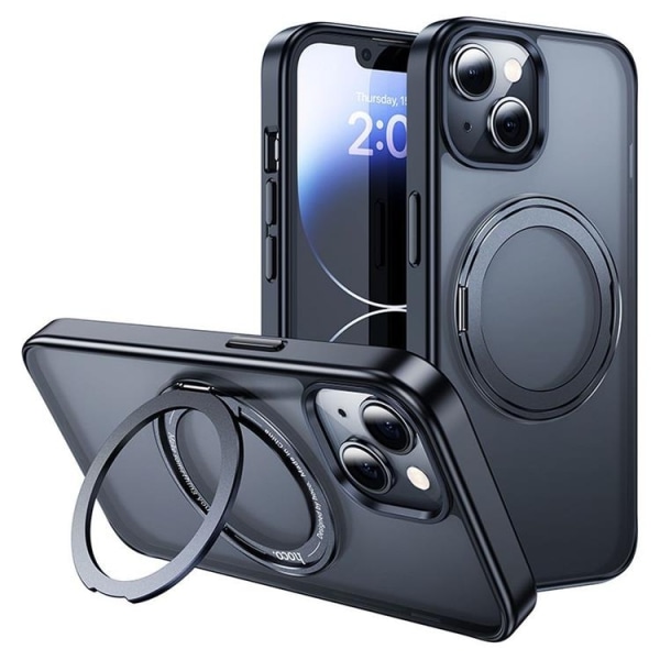 Hoco iPhone 15 Plus Mobile Case Magsafe Sormusteline - Musta