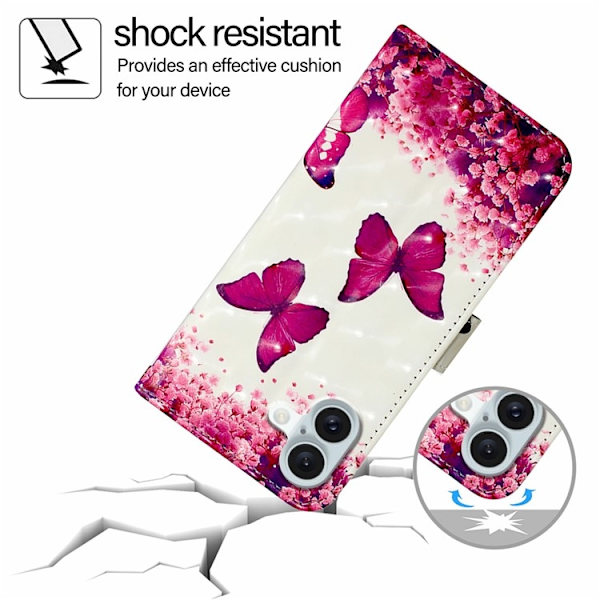 iPhone 16 Plus Plånboksfodral Printing Pattern Med Rem Rosa