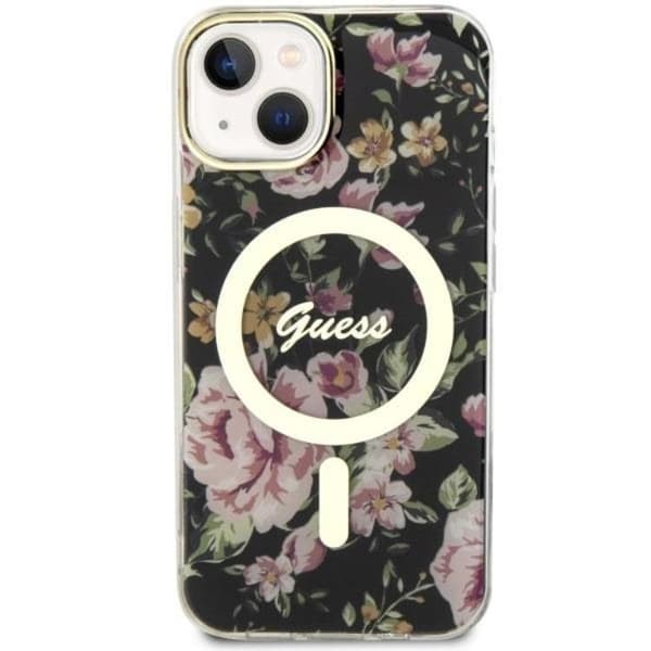 Guess iPhone 14 Mobilskal MagSafe Flower - Sort Black