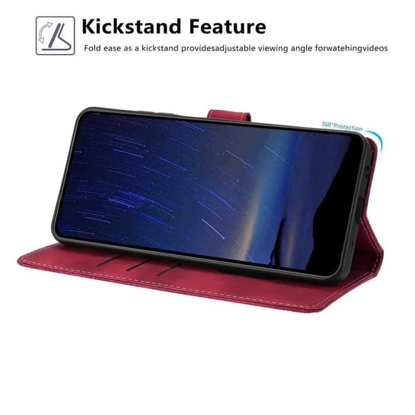 Samsung Galaxy A55 5G Plånboksfodral Konstläder Ställ - Vinröd