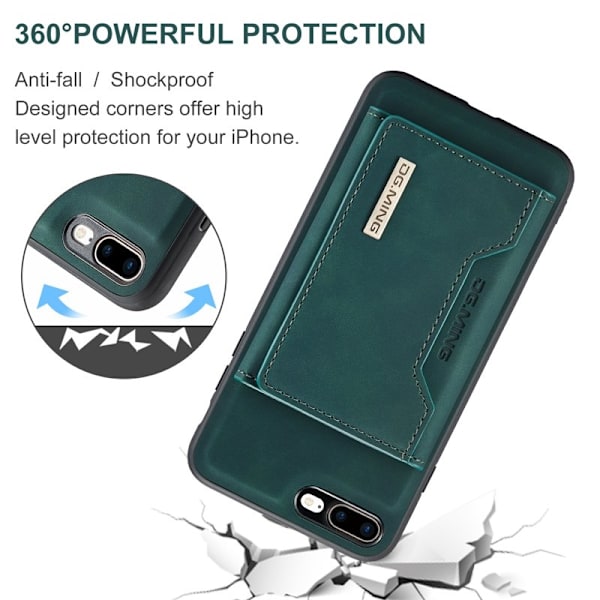 DG.MING M2 Series Plånboksfodral Konstläder för iPhone 7 Plus/8 Plus - Grön