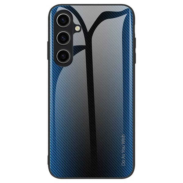 Mobilskal till Samsung Galaxy A55 5G TPU Kolfiber Textur Härdat Glas - Blå