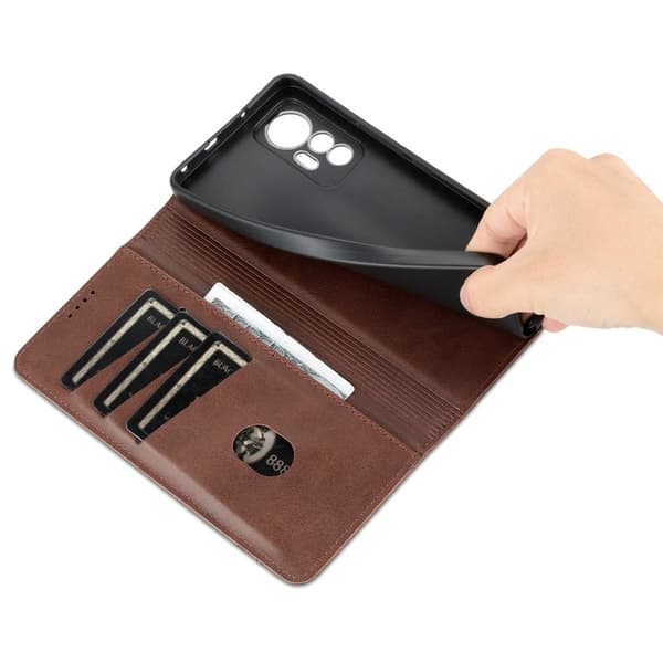 AZNS Xiaomi 12 Lite 5G Plånboksfodral Konstläder - Brun