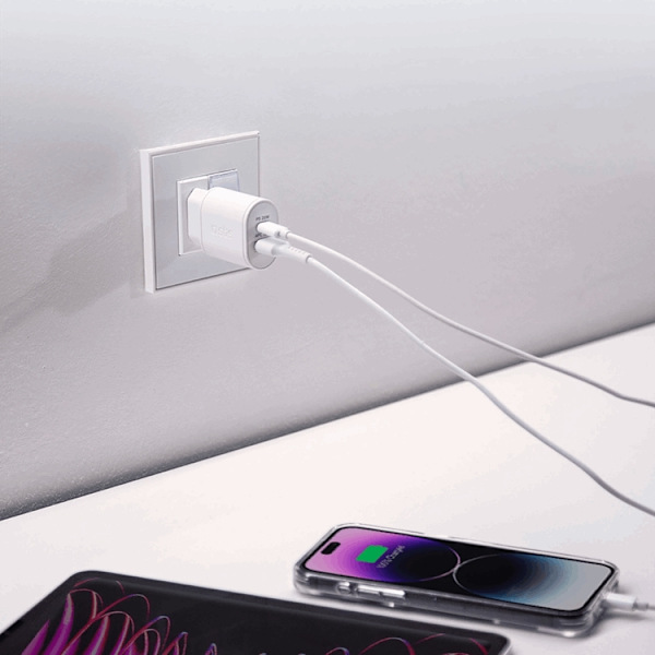 SBS Snabbladdare 20W USB-A USB-C med PD - Vit Vit
