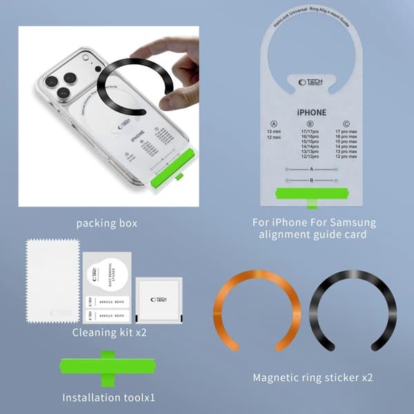 Tech-Protect 2-Pack MagSafe Magnetic Ring MMP-210 - Svart/Orange Orange