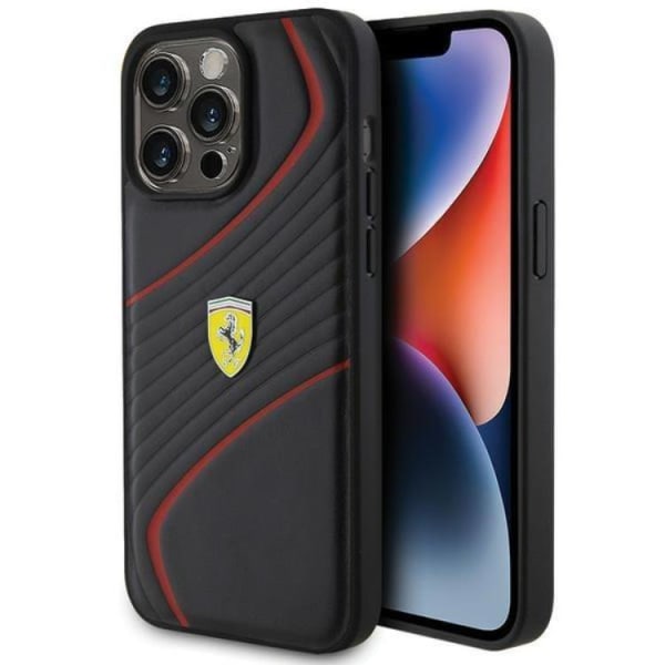 Ferrari iPhone 15 Pro Max -kännykkäkuori Twist Metal Logo - Musta