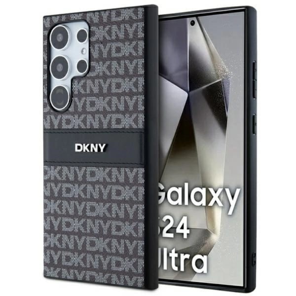 DKNY Galaxy S24 Ultra Mobilskal Läder Mono Stripe & Metal Logo Svart