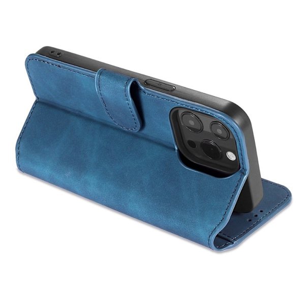 DG.MING iPhone 14 Pro Max Konstläder Plånboksfodral Retro Stil Magnetisk Blå