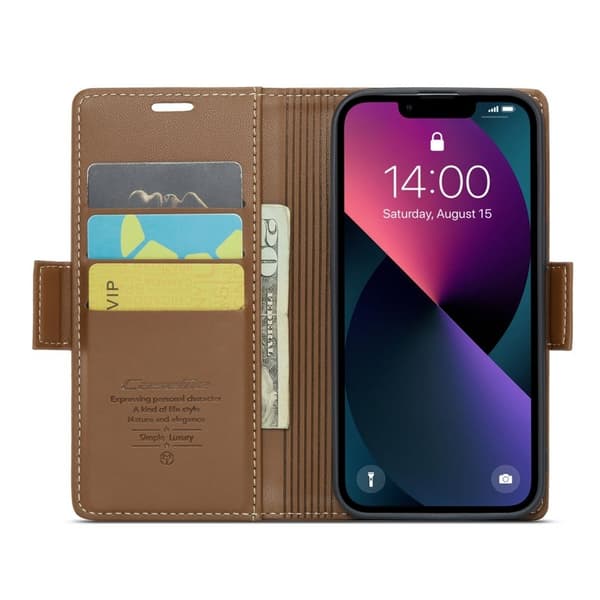 CASEME Plånboksfodral Konstläder för iPhone 13 RFID-Skydd - Brun