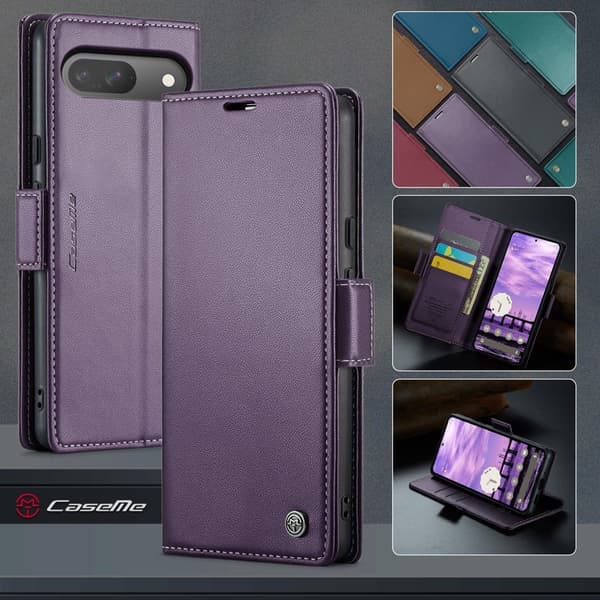 CASEME 023 Series Konstläder Plånboksfodral för Google Pixel 10 Pro - Lila