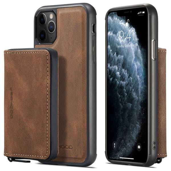JEEHOOD iPhone 11 Pro Plånboksfodral Konstläder TPU Magnetisk Brun