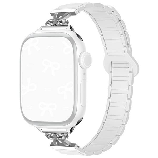 Apple Watch 42/44/45/46/49mm Armband Magnetic Bowknot - Ceramic Vit Vit