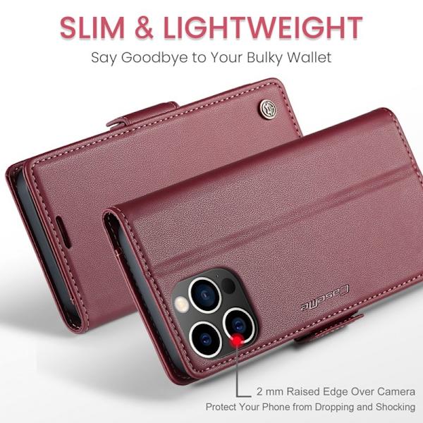 CASEME iPhone 16 Pro Max Plånboksfodral Konstläder RFID-Skydd Röd