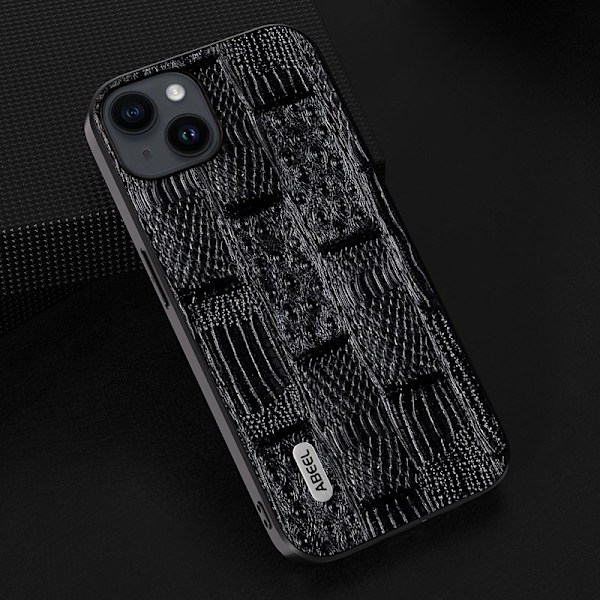 ABEEL iPhone 15 Plånboksfodral Shockproof Mahjong Textur Svart