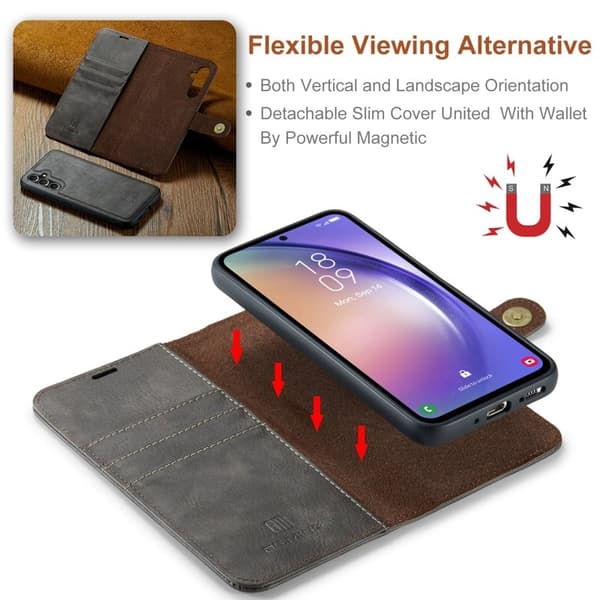 DG.MING Samsung Galaxy A54 5G Äkta Läder Plånboksfodral Ställ Magnetisk Grå