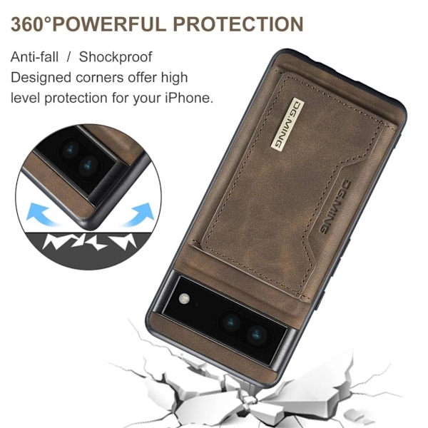 DG.MING Google Pixel 7 Plånboksfodral M2 2IN1 - Mörkbrun Brun