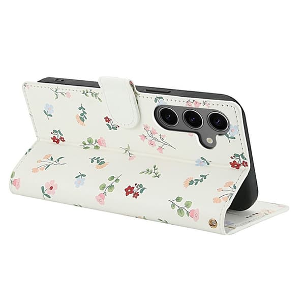 Galaxy S25 - S24 Plånboksfodral Rhombic Floral A1 Vit