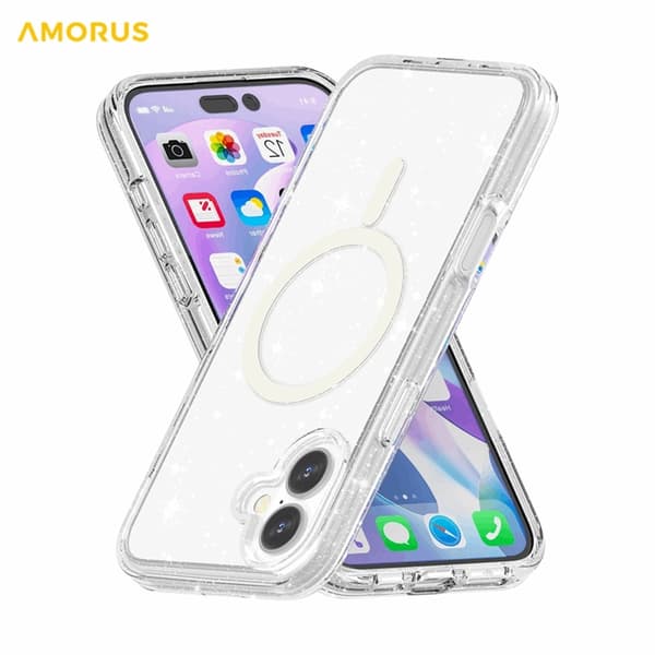 AMORUS Mobilskal till iPhone 17 Magsafe Glitter Powder PC + TPU - Vit Vit