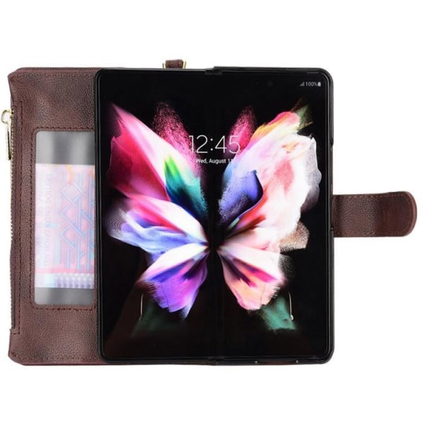 Galaxy Z Fold 4 Wallet Case vetoketjullinen magneetti - ruskea