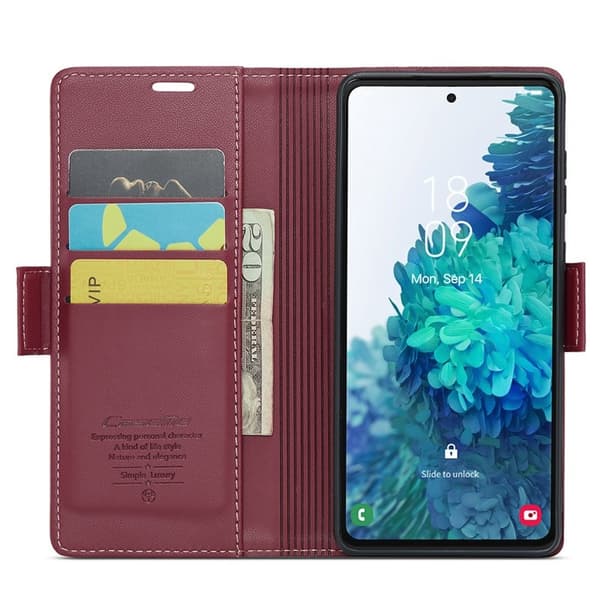 CASEME Plånboksfodral Konstläder för Samsung Galaxy S20 FE - Röd