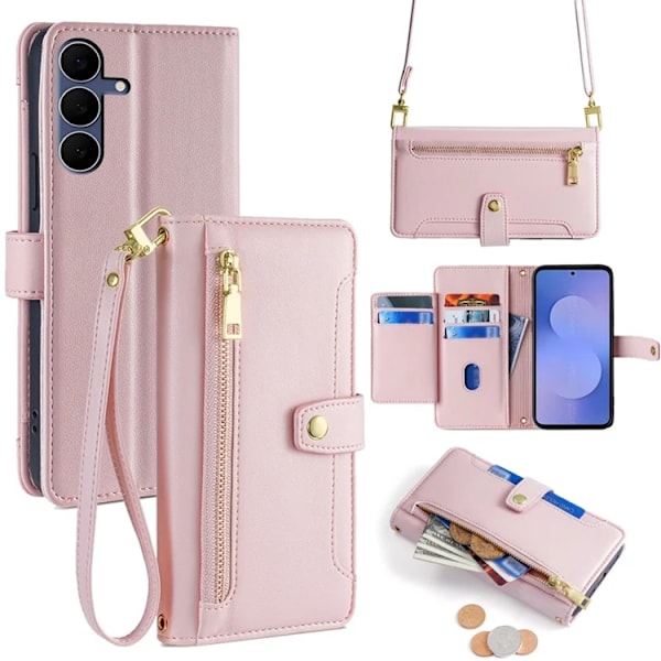 Galaxy S25 FE Konstläder Plånboksfodral med 2 Rem - Rosa Rosa