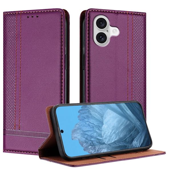 iPhone 17 Plånboksfodral Kickstand Grid Pattern - Lila Lila