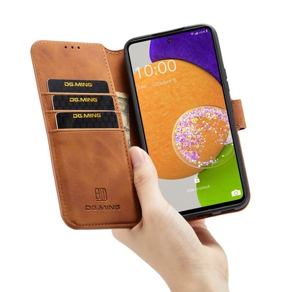 DG.MING Stand Samsung Galaxy A53 5G Konstläder Plånboksfodral Brun