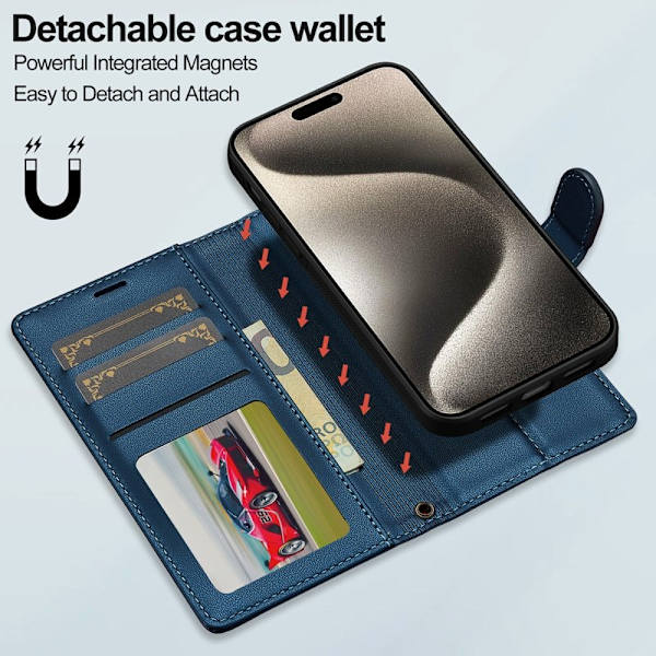 LC.IMEEKE L2 Series iPhone 15 Plånboksfodral Konstläder - Blå