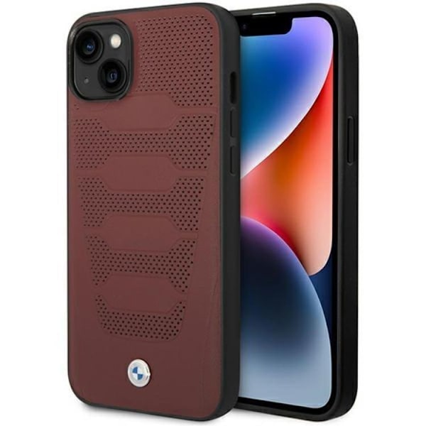 BMW Mobilskal till iPhone 14 Läder Seats Pattern - Burgundy