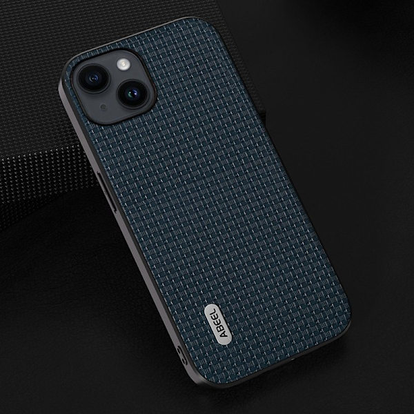 ABEEL Mobilskal till iPhone 14 Plus Äkta Läder Coated PC+TPU Blå