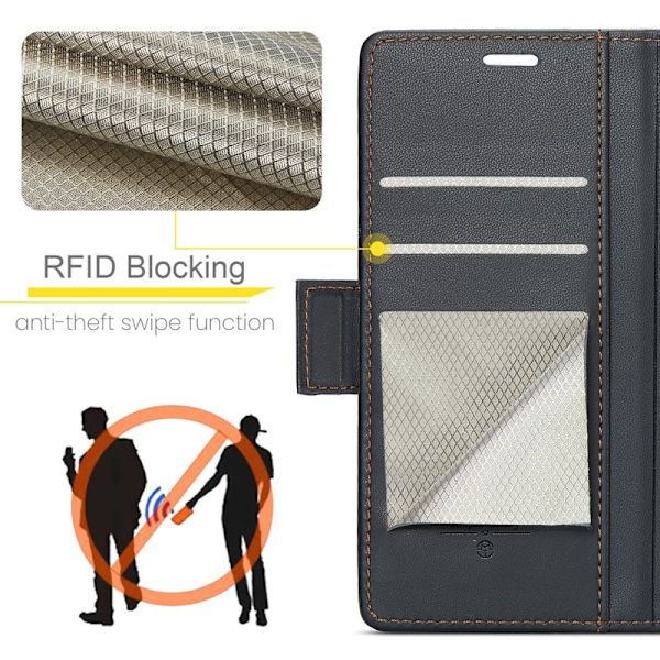 CASEME iPhone 16 Plånboksfodral Konstläder RFID-Skydd Svart