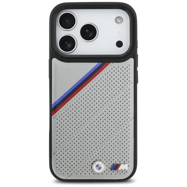 BMW telefontaske til iPhone 17 Pro MagSafe M Tricolor Metal Logo - Grå Grå