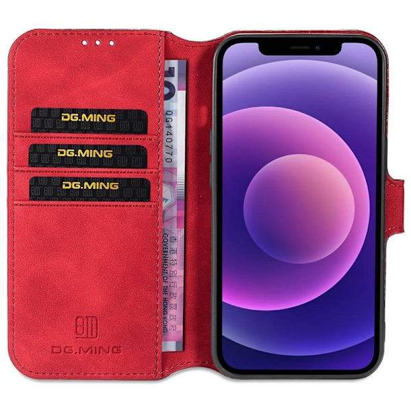 DG.MING iPhone 14 Plus Plånboksfodral Retro Stil Röd Konstläder