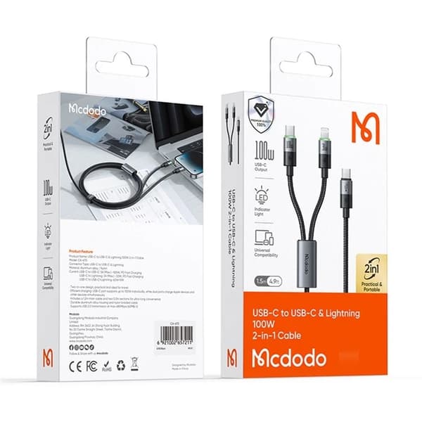 MCDODO 2in1 USB-C - USB-C/Lightning Kabel 1.5m CA-6700 - Svart Svart
