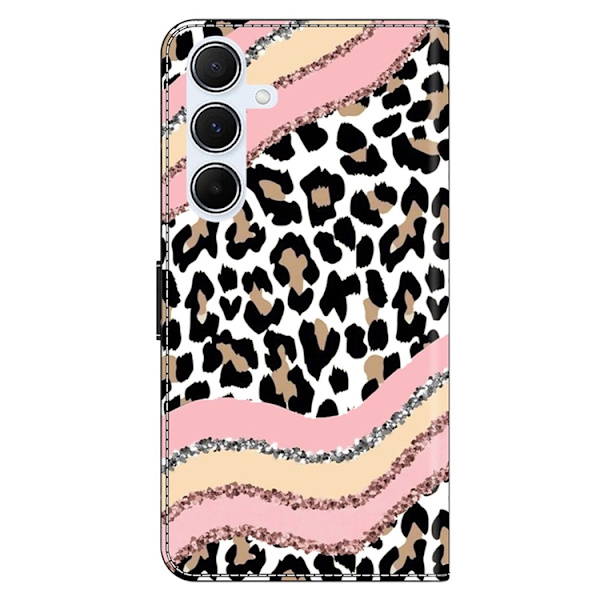 Galaxy A17 5G Konstläder Plånboksfodral Pattern Printing - Striped Leopard Rosa