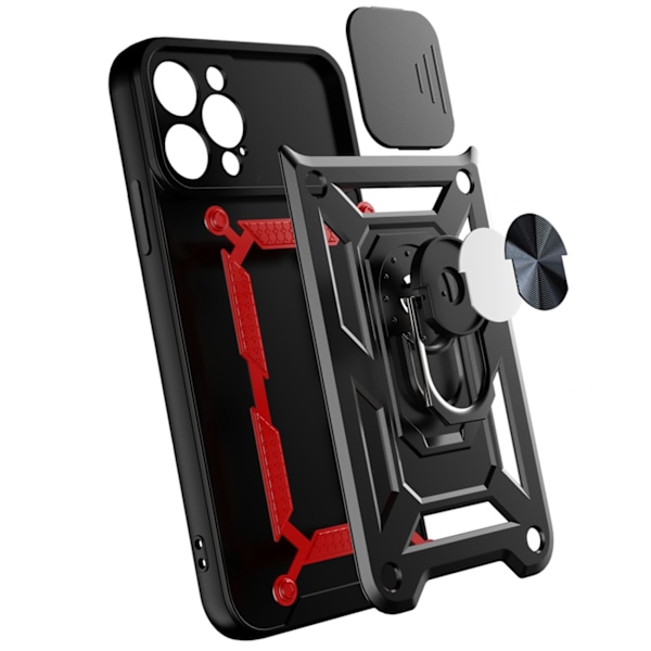 iPhone 14 Skal med Ringhållare Hybrid Armor Camshield - Svart Svart