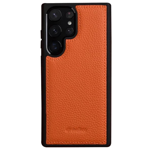 MELKCO Mobilskal till Samsung Galaxy S23 Ultra Äkta Läder Hård PC Orange