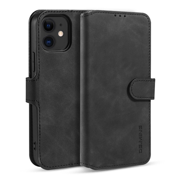 DG.MING Retro Konstläderplånboksfodral för iPhone 12 mini - Svart