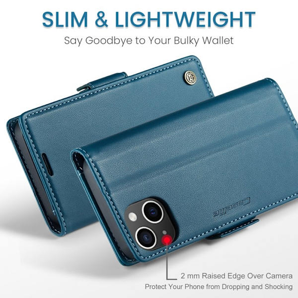 CASEME iPhone 13 Plånboksfodral Konstläder RFID-Skydd Blå