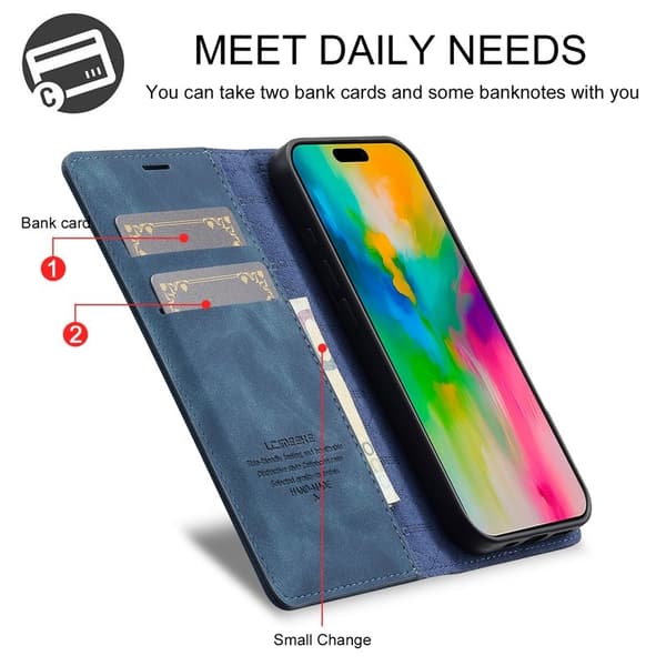 LC.IMEEKE iPhone 16 Plånboksfodral Konstläder- Blå